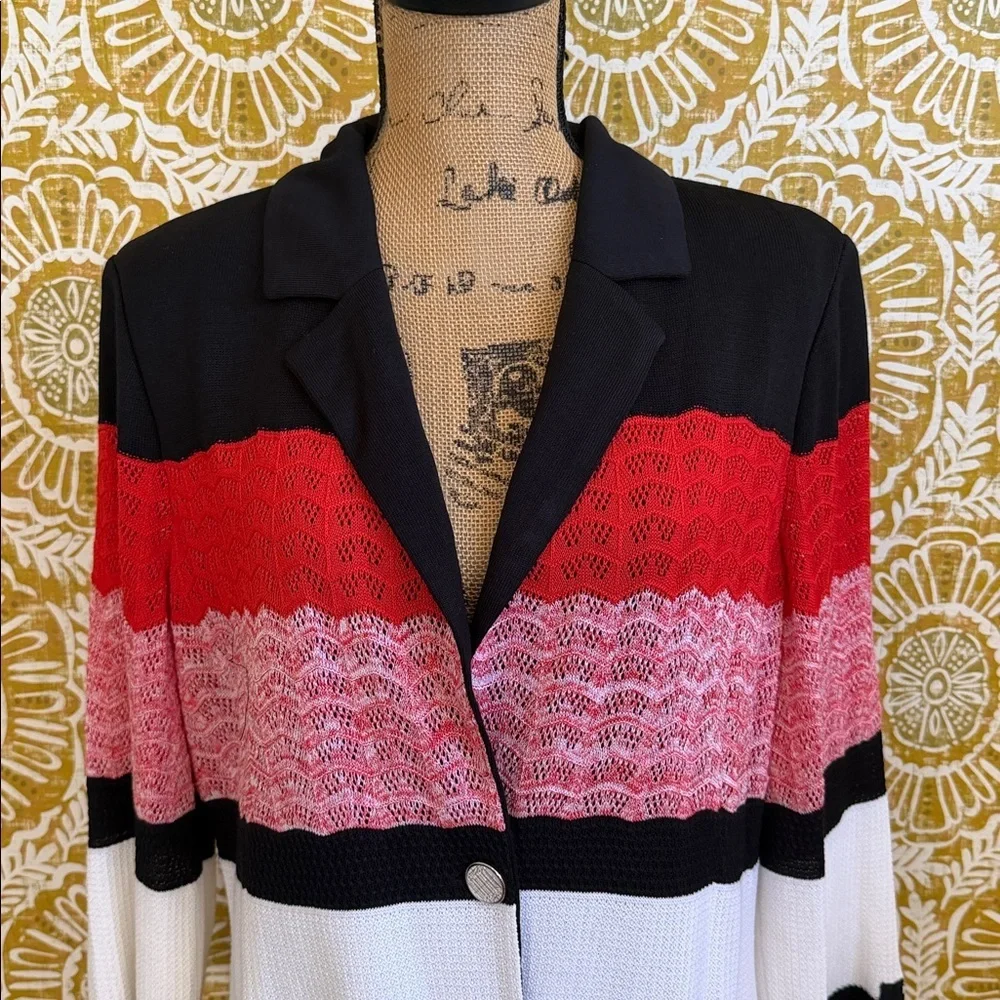 Misook Colorblock Striped Knit Single-Breasted One-Button Blazer Sz L